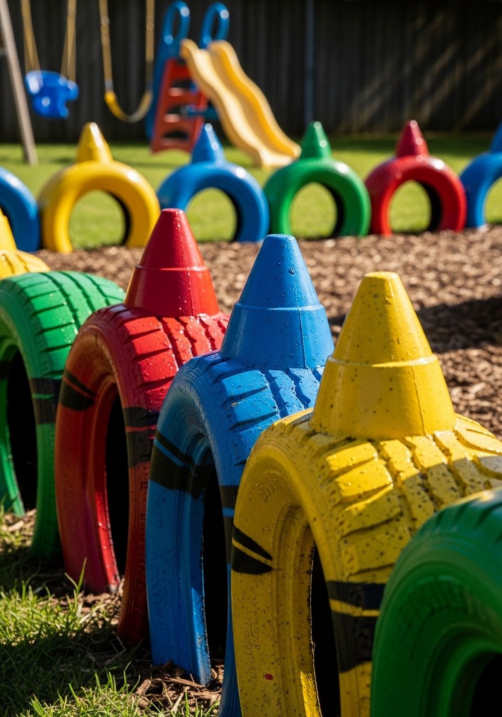 Bold Primary Crayon Tires Around The Play Area