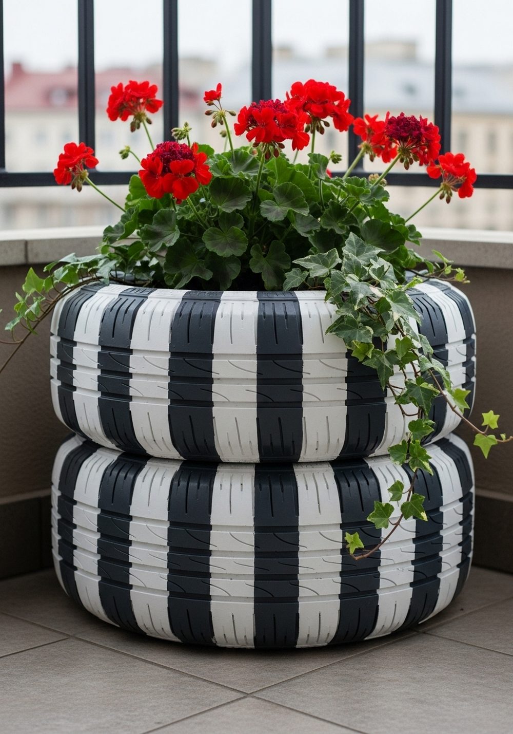 Bold Striped Patio Tire Planter