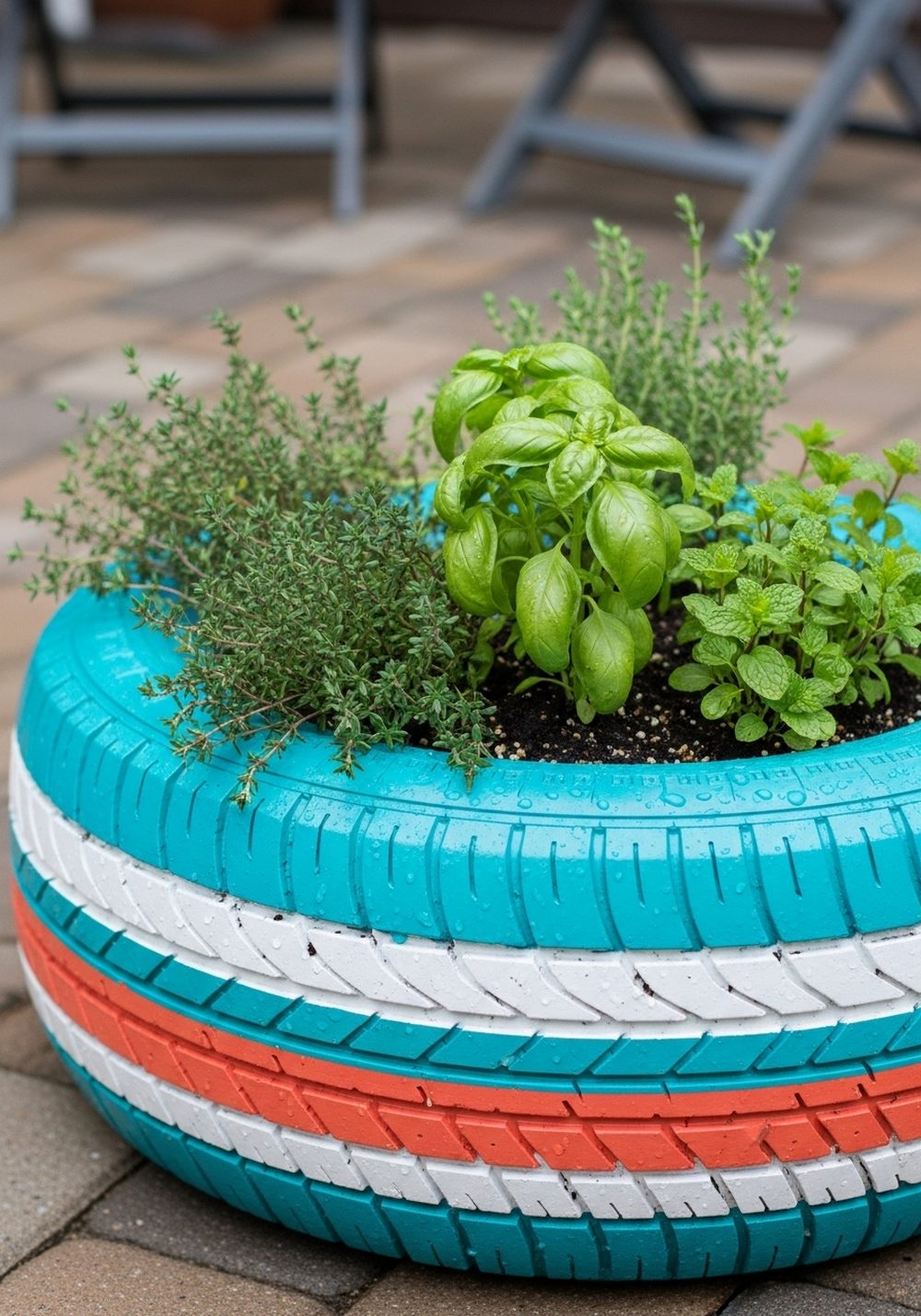Bold Striped Tire Herb Circle