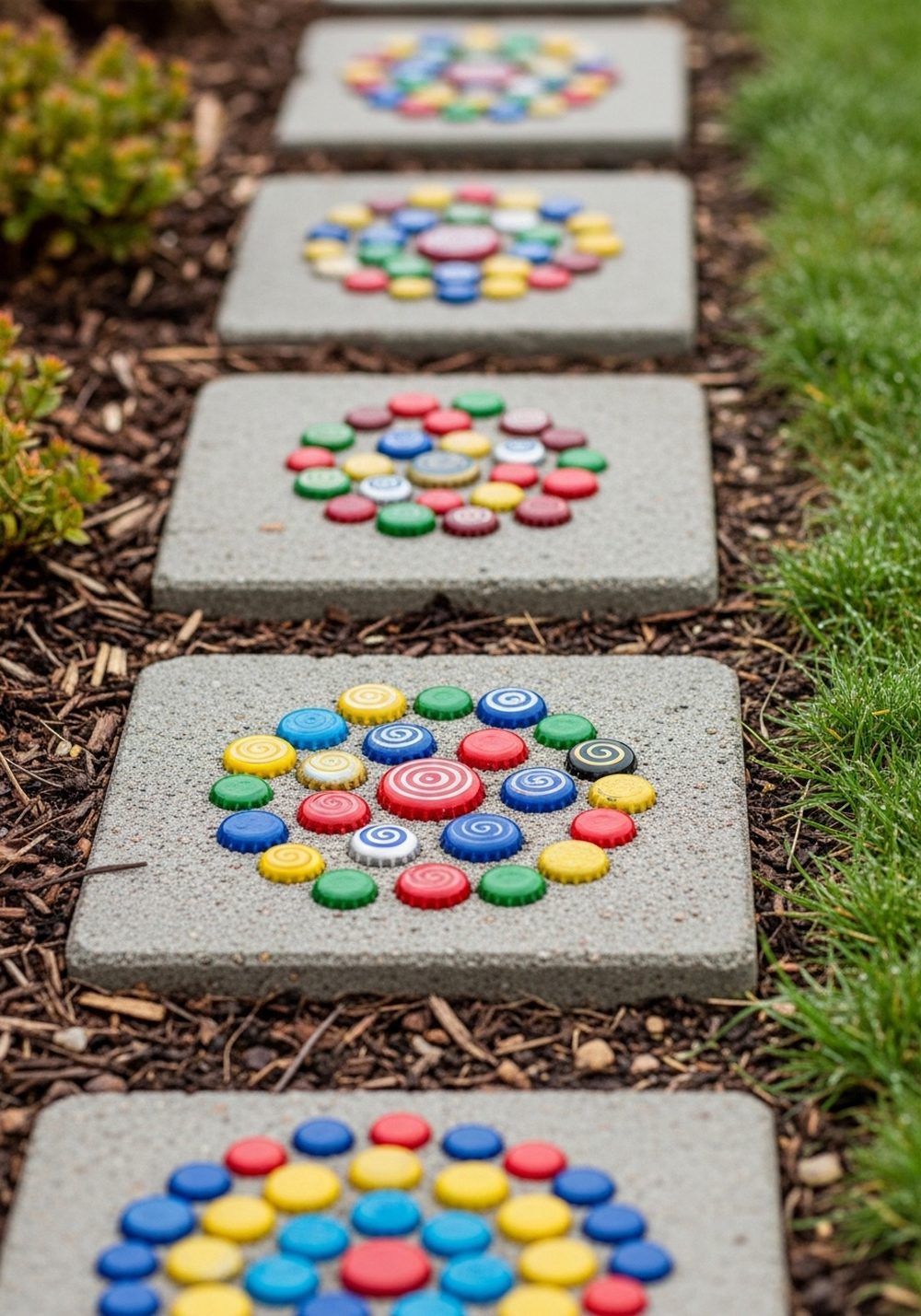 Bottle Cap Mosaic Stepping Stones