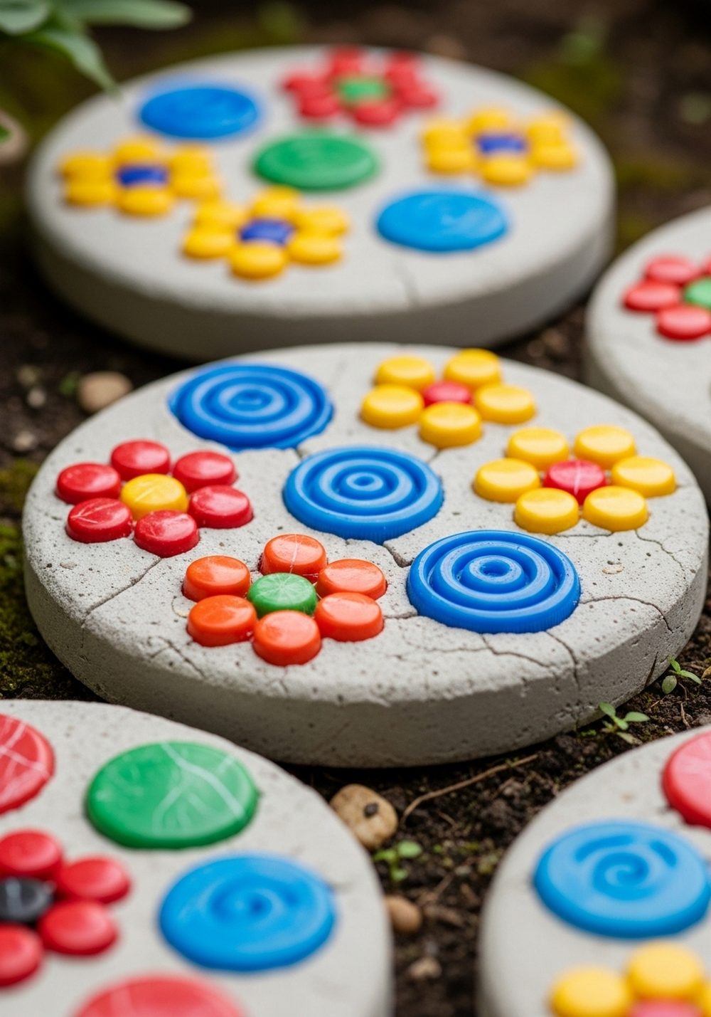 Bottle Cap Stepping Stone Discs