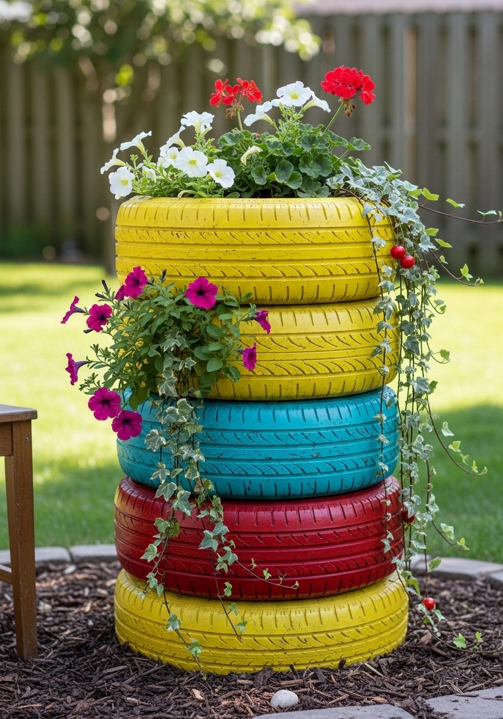 Bright Stacked Tire Flower Towers
