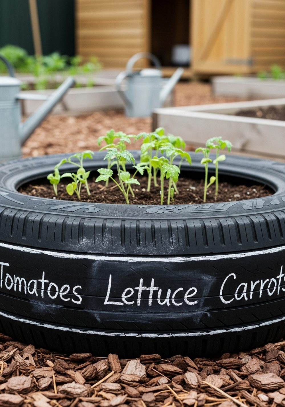Build A Chalkboard-Labeled Tire Vegetable Bed