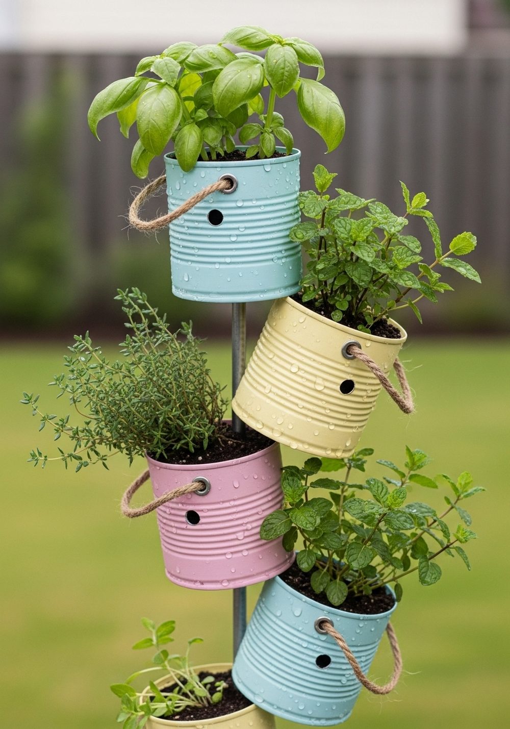 Build A Painted Tin Can Herb Tower