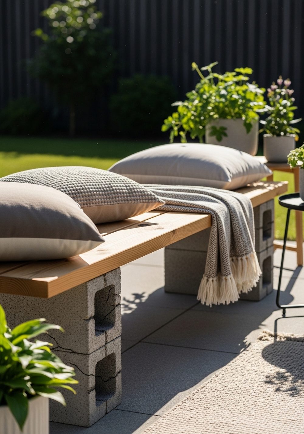 Build A Sleek Cinder Block And Wood Bench