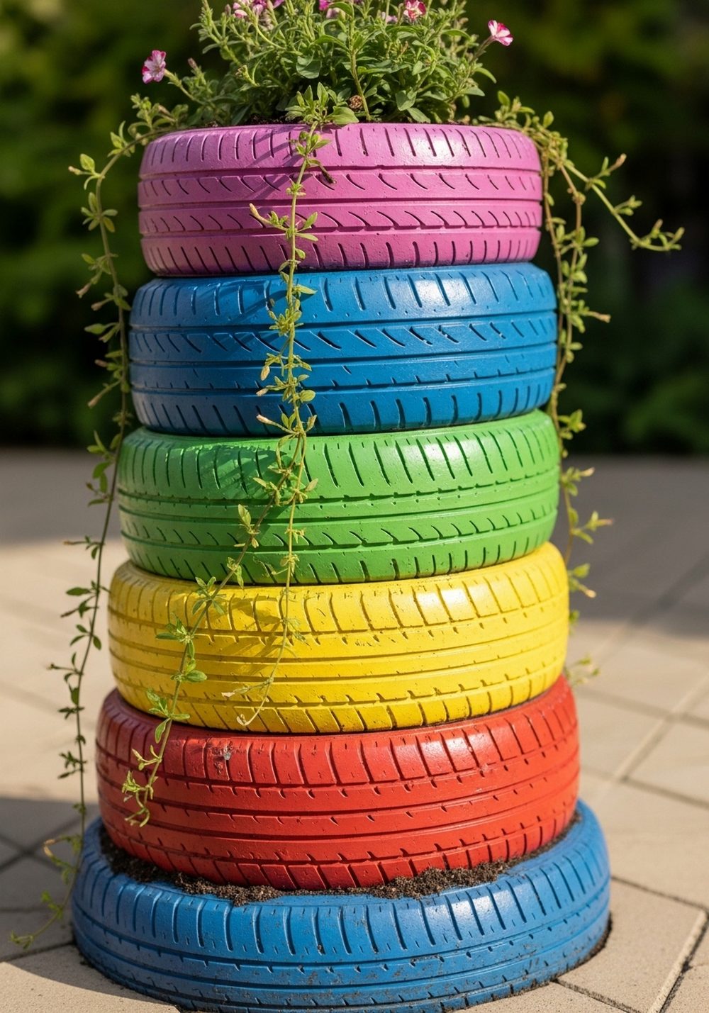 Build A Swirled Rainbow Tire Ring Tower