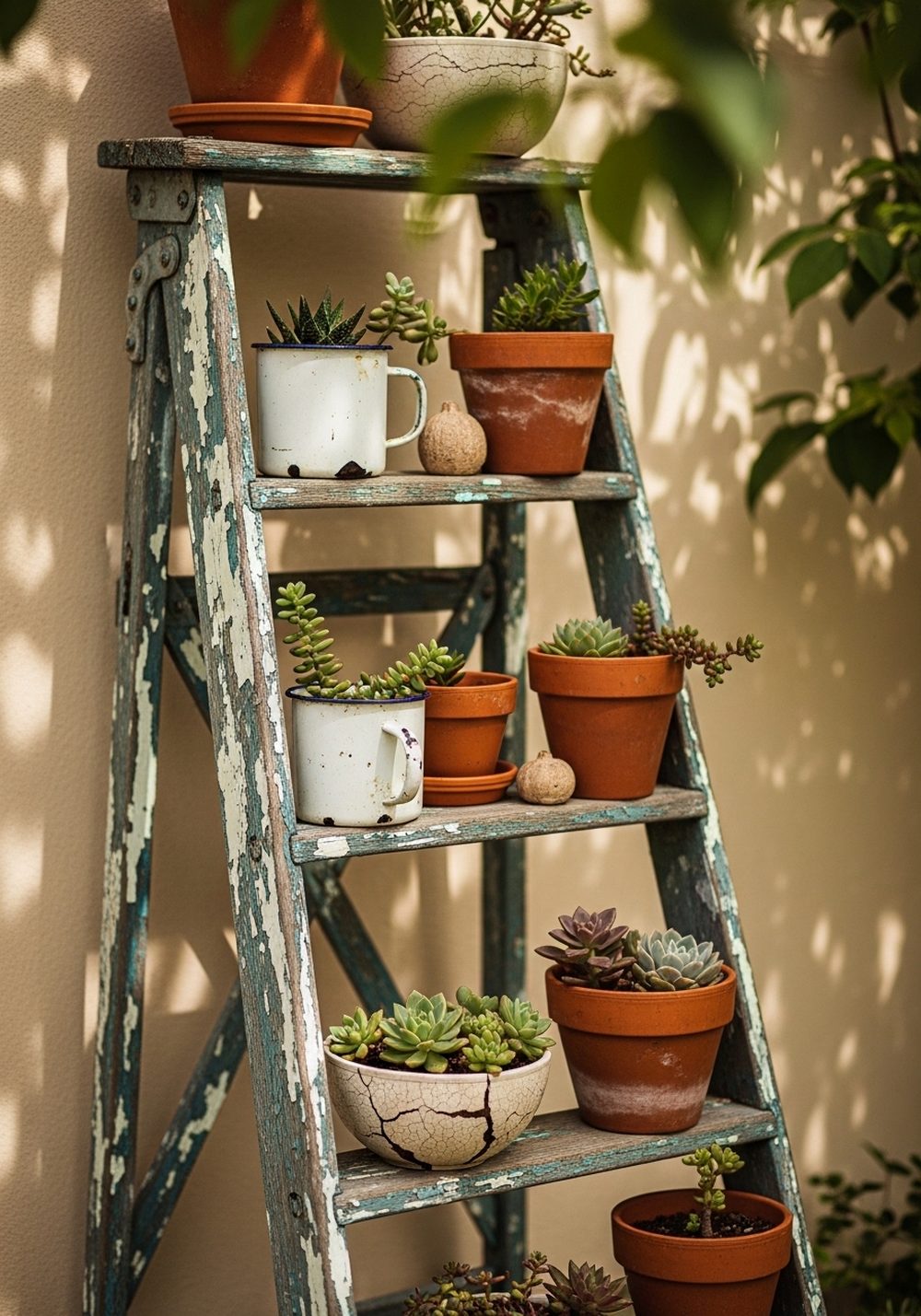 Build A Weathered Ladder Plant Shelf