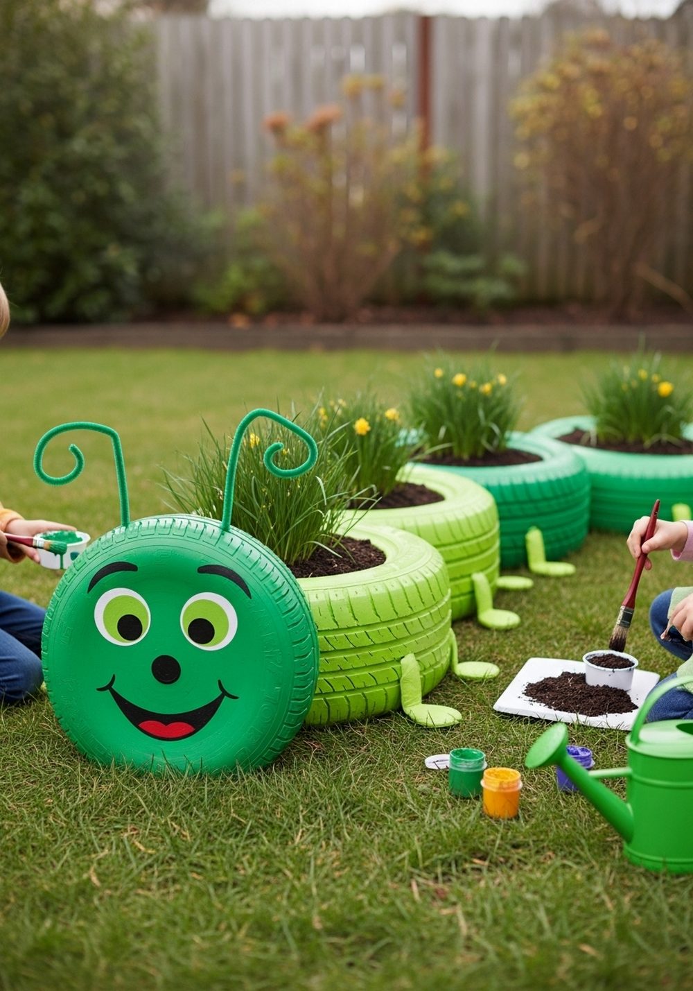 Build A Wiggly Tire Caterpillar Planter