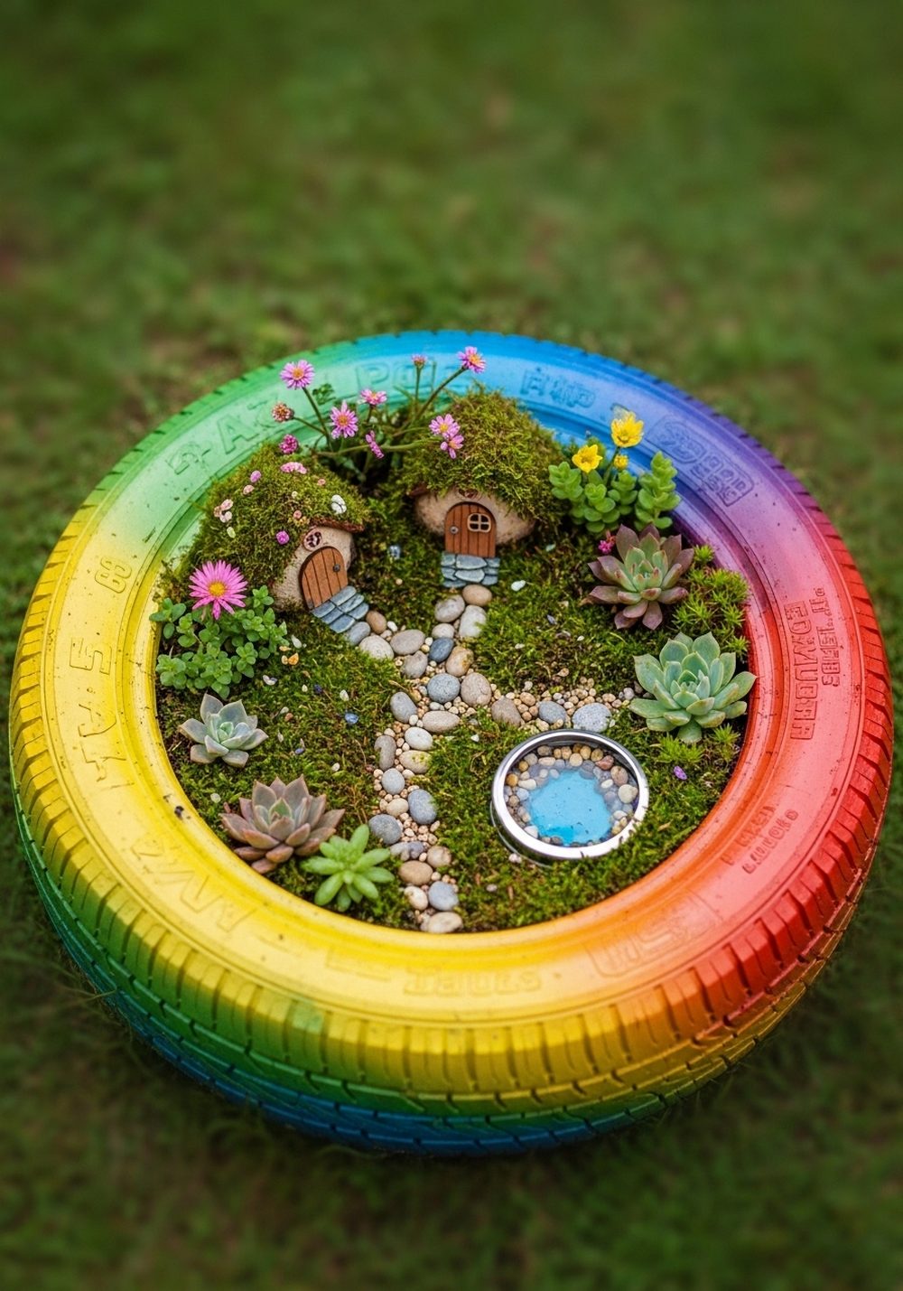 Build a Rainbow Tire Fairy Garden Ring