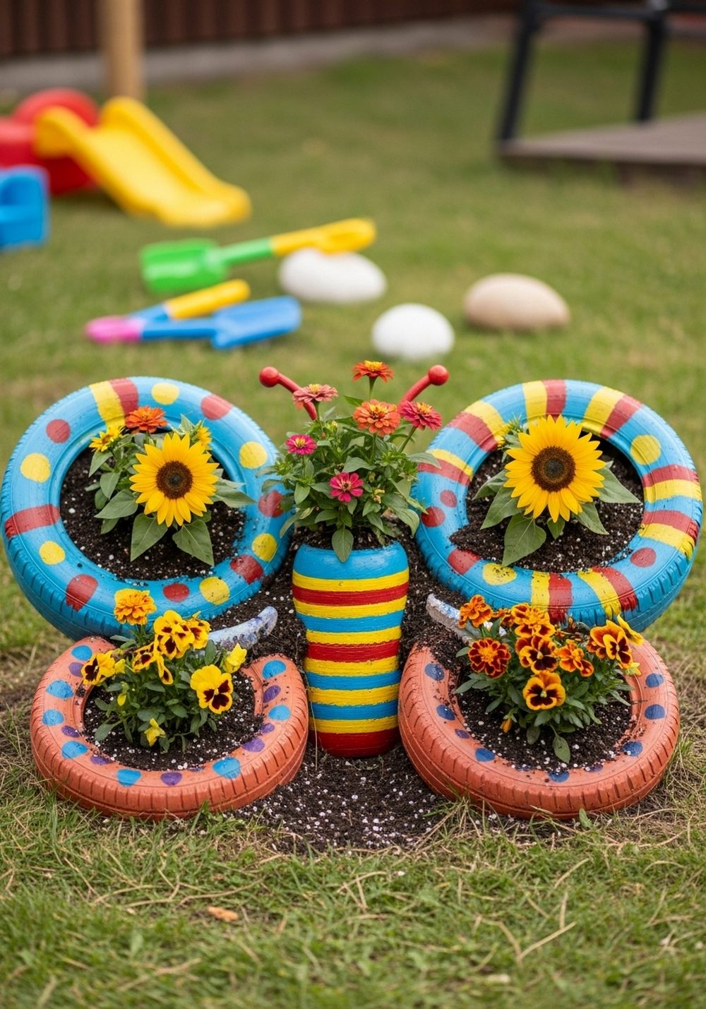 Butterfly Tire Flower Bed For Kids’ Corner