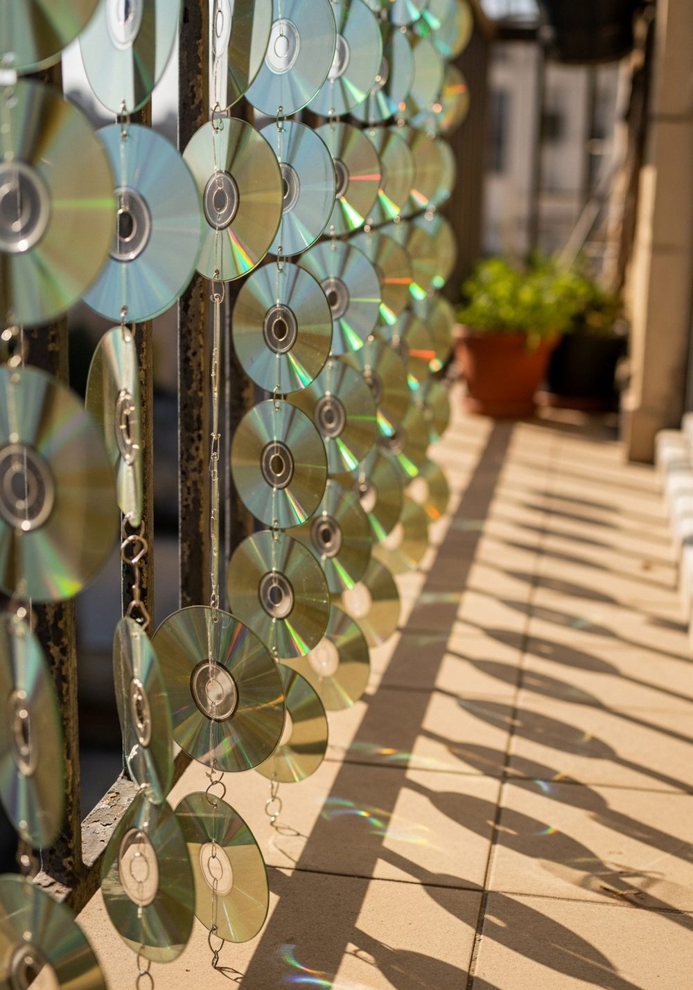 CD Curtain Mobile For A Balcony Rail