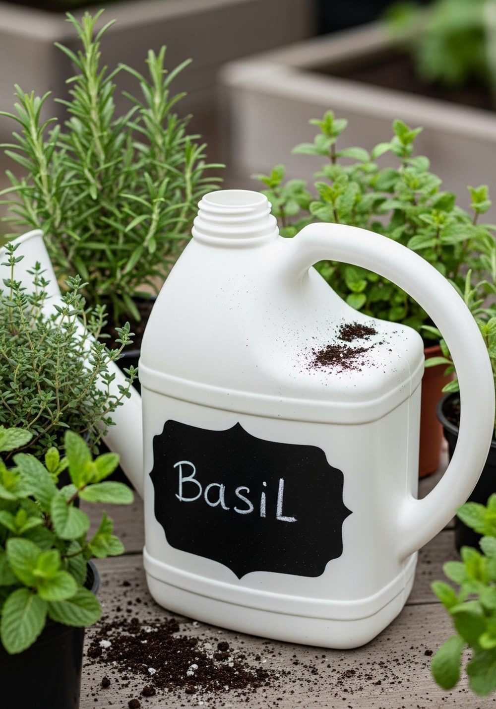 Chalkboard Label Herb-Themed Milk Jug