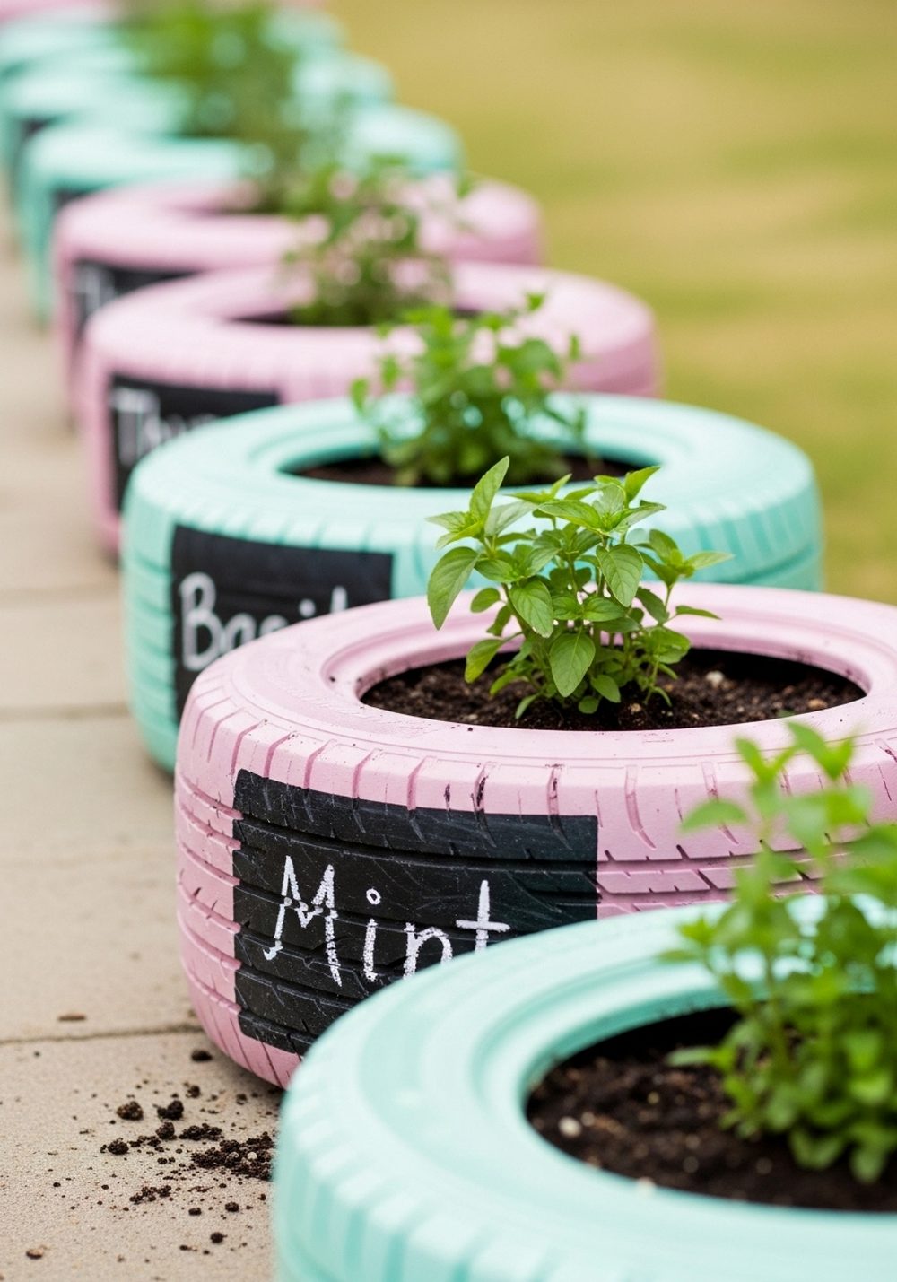 Chalkboard Label Herb Tyre Planters