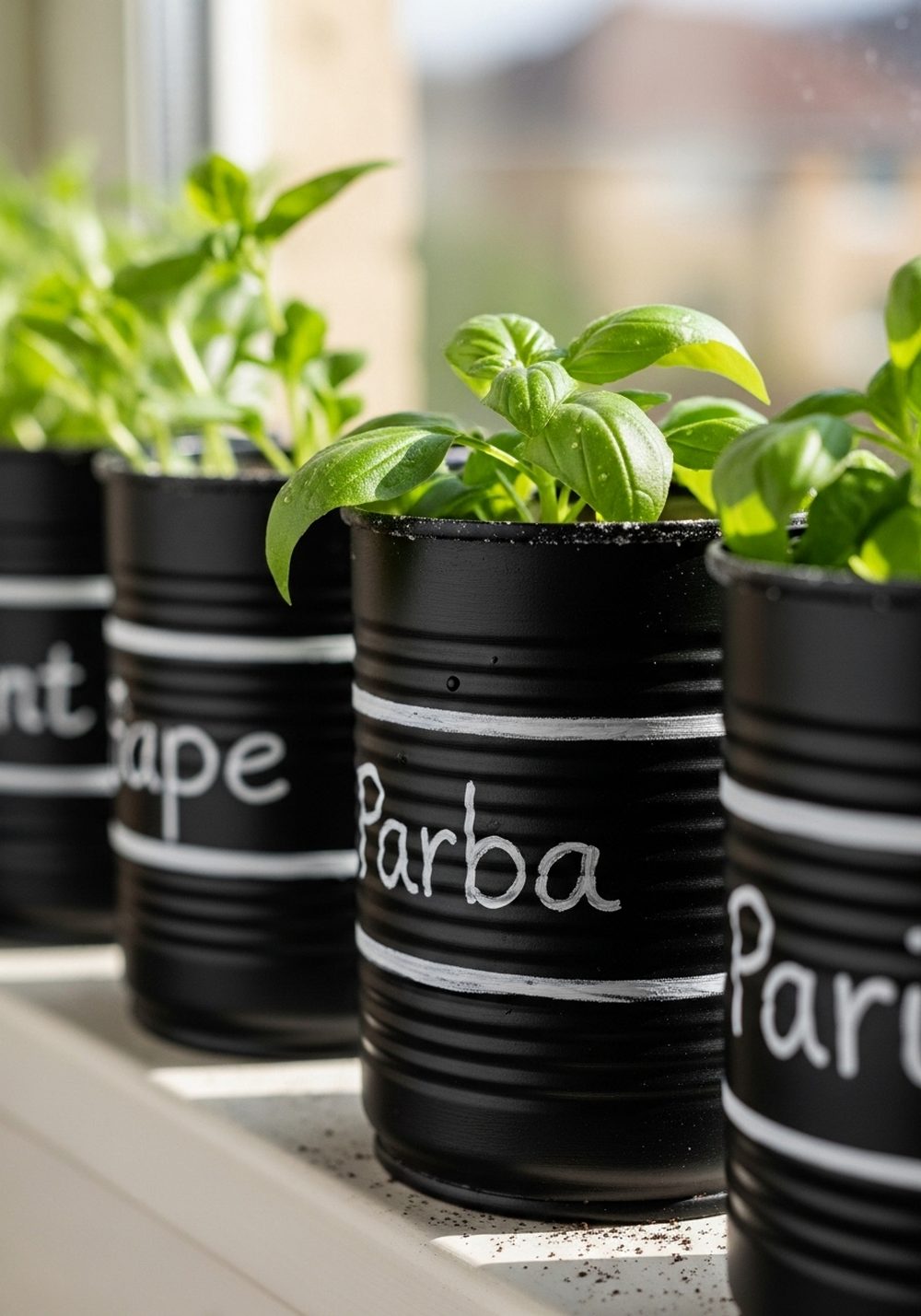 Chalkboard-Label Kitchen Herb Can Row