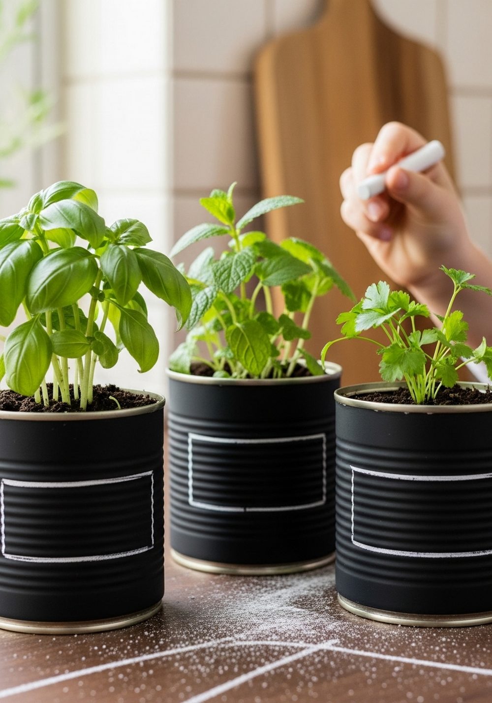 Chalkboard Label Tin Can Herb Pots