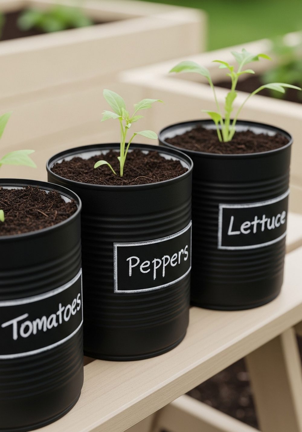 Chalkboard Label Tin Can Veggie Pots