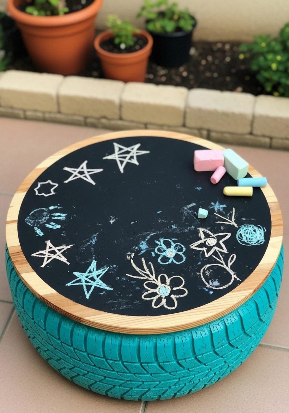 Chalkboard-Top Tire Activity Table