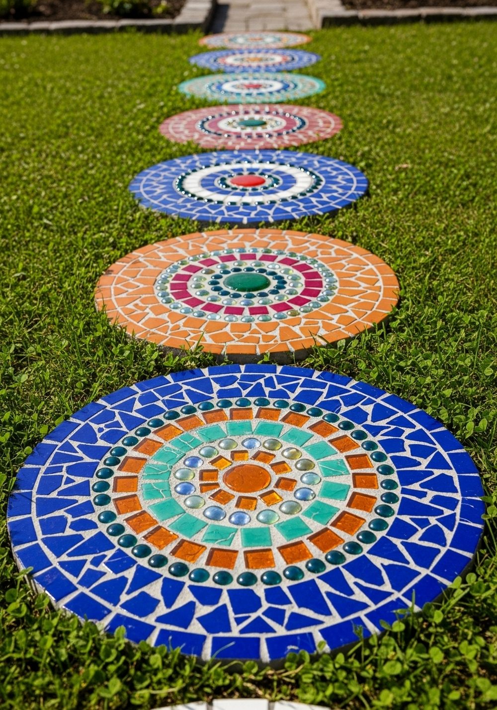 Circular Mandala Mosaic Garden Discs