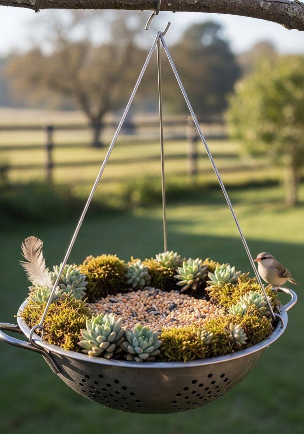 Colander Bird Feeder–Planter Combo