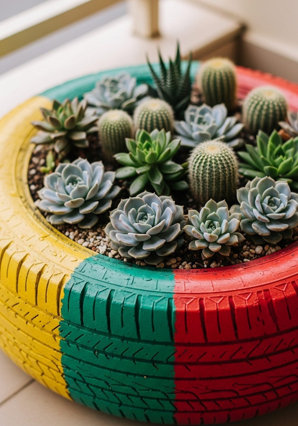 Color-Blocked Tire Succulent Ring