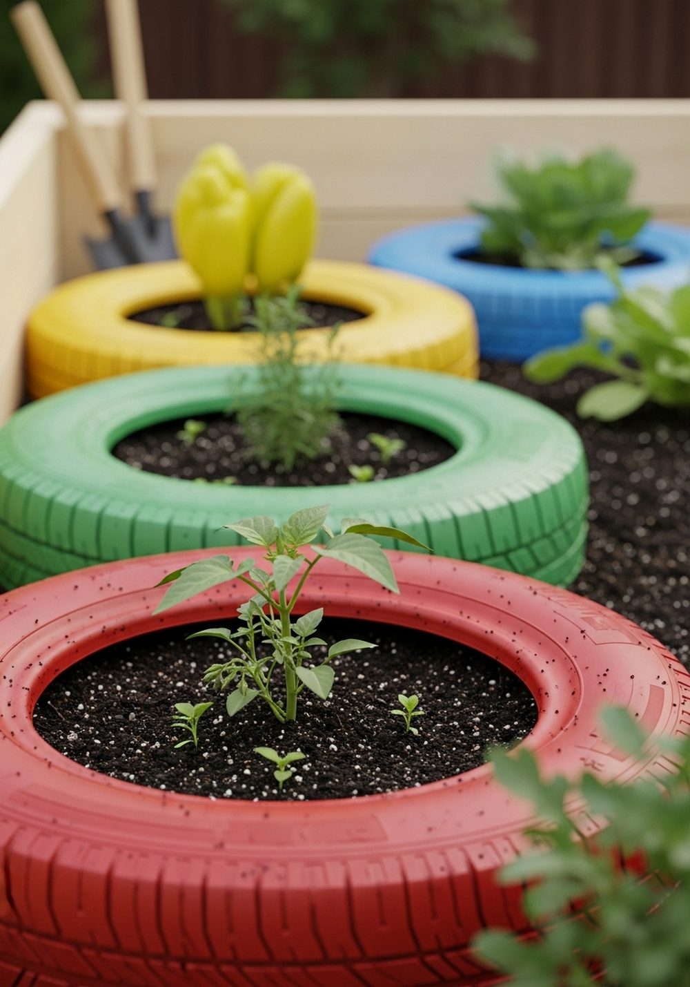 Color-Code Your Veggie Bed With Rainbow Tire Rings