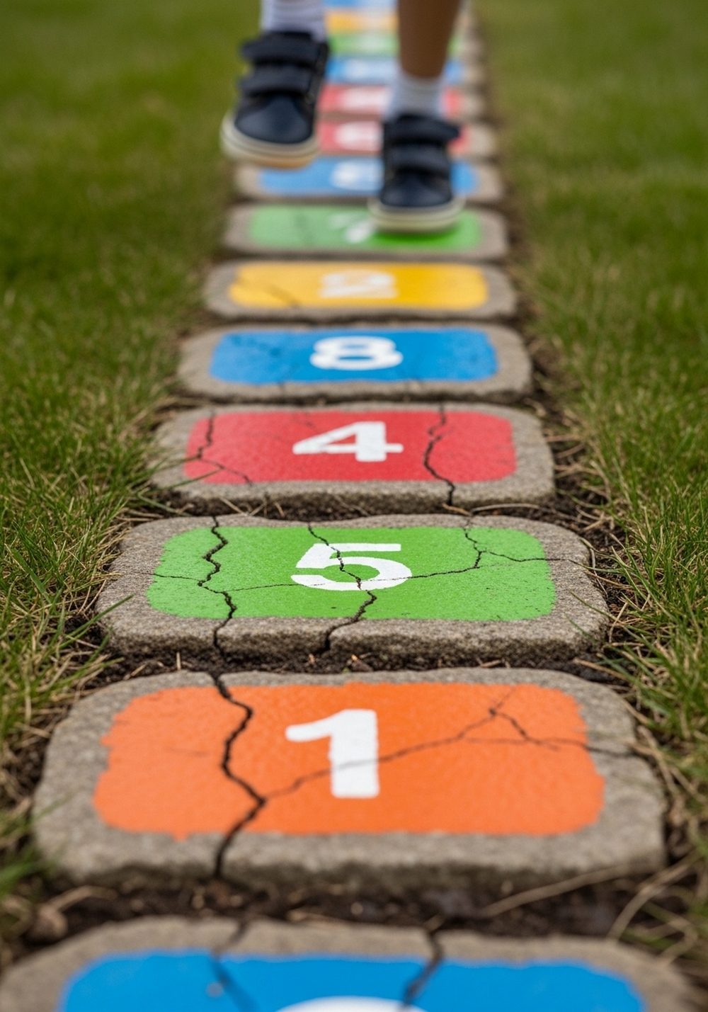 Color-Coded Hopscotch Rock Walkway