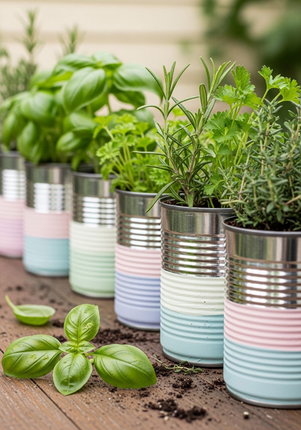 Color-Dipped Herb Can Planters