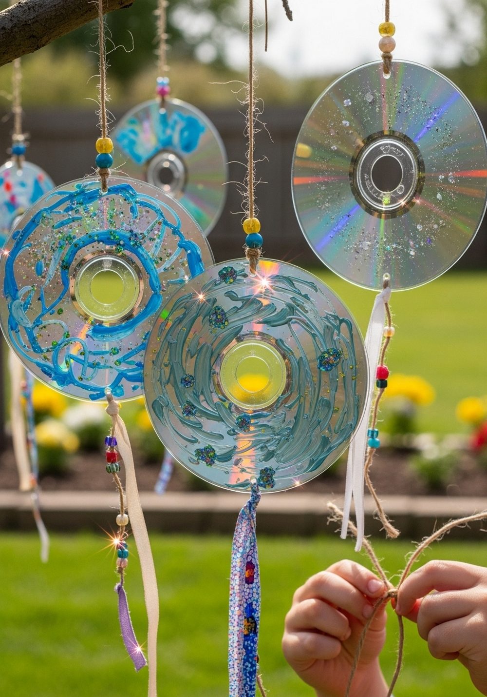 Colorful CD Garden Mobiles