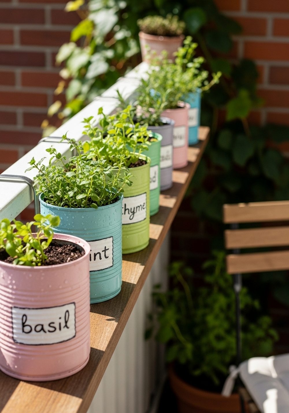 Colorful Tin Can Herb Rail