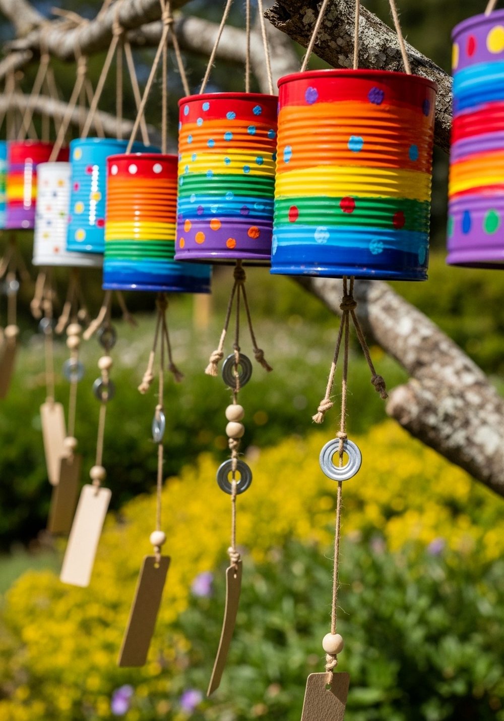 Colorful Tin Can Wind Chimes For The Garden