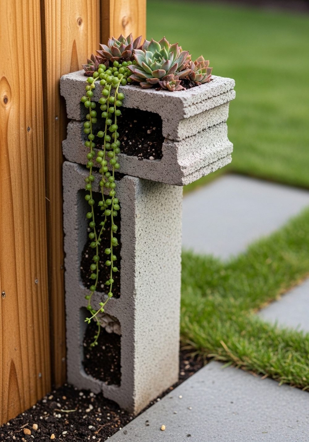 Corner L-Shaped Cinder Block Tower