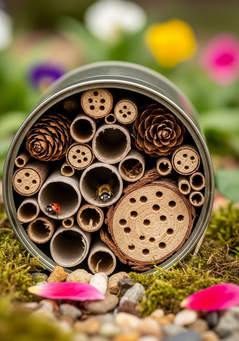 Cozy Tin Can Bug Hotel For Garden Insects