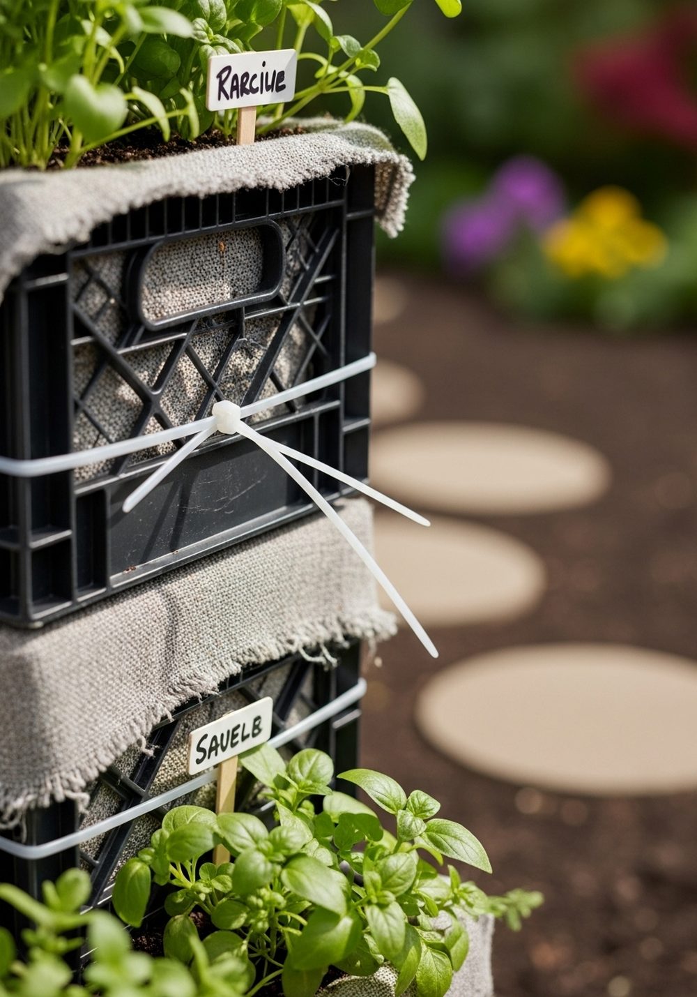 Crate Tower Herb Garden With Zip Ties