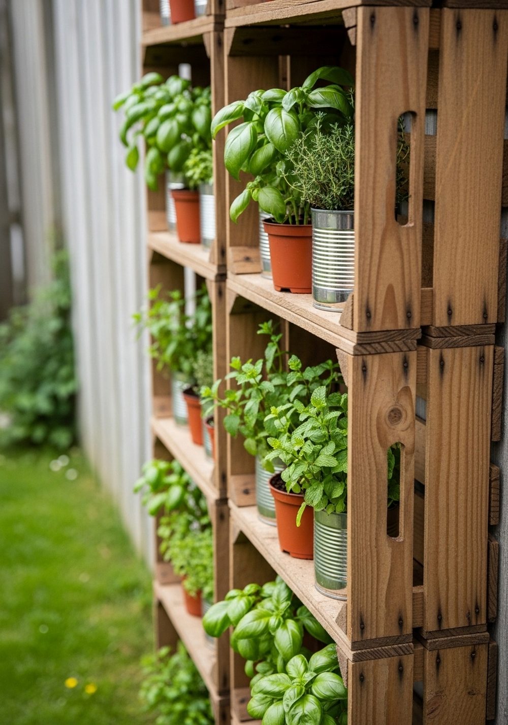 Crate Walls For Potted Summer Herbs