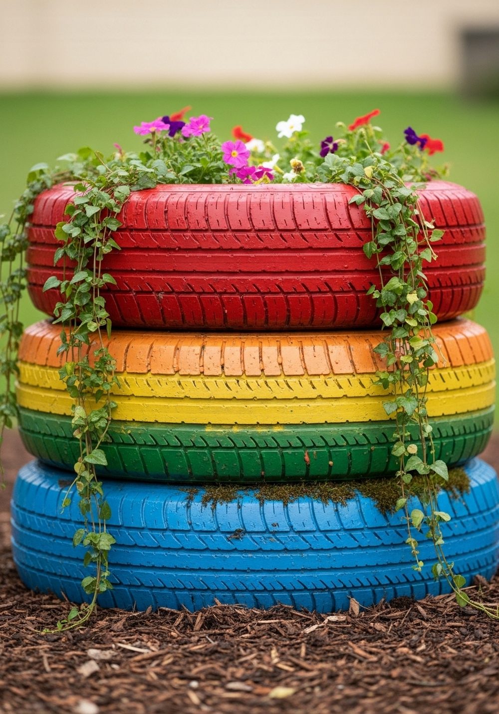 Create Classic Stacked Rainbow Tire Planter Rings