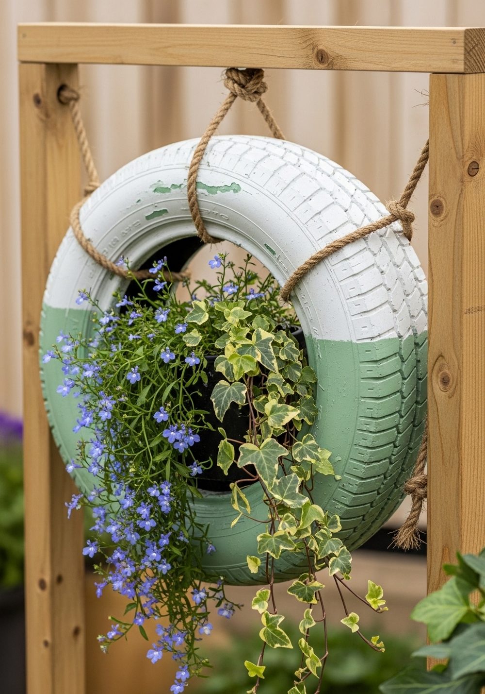 Create Hanging Tire Basket Planters