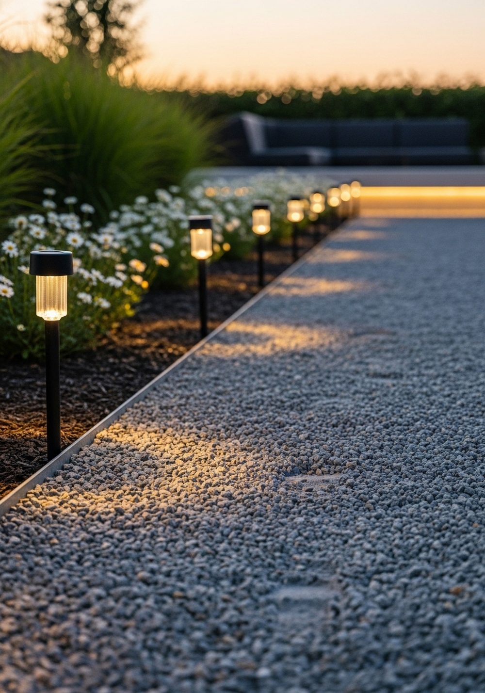 Crushed Gravel Path With Solar Lights