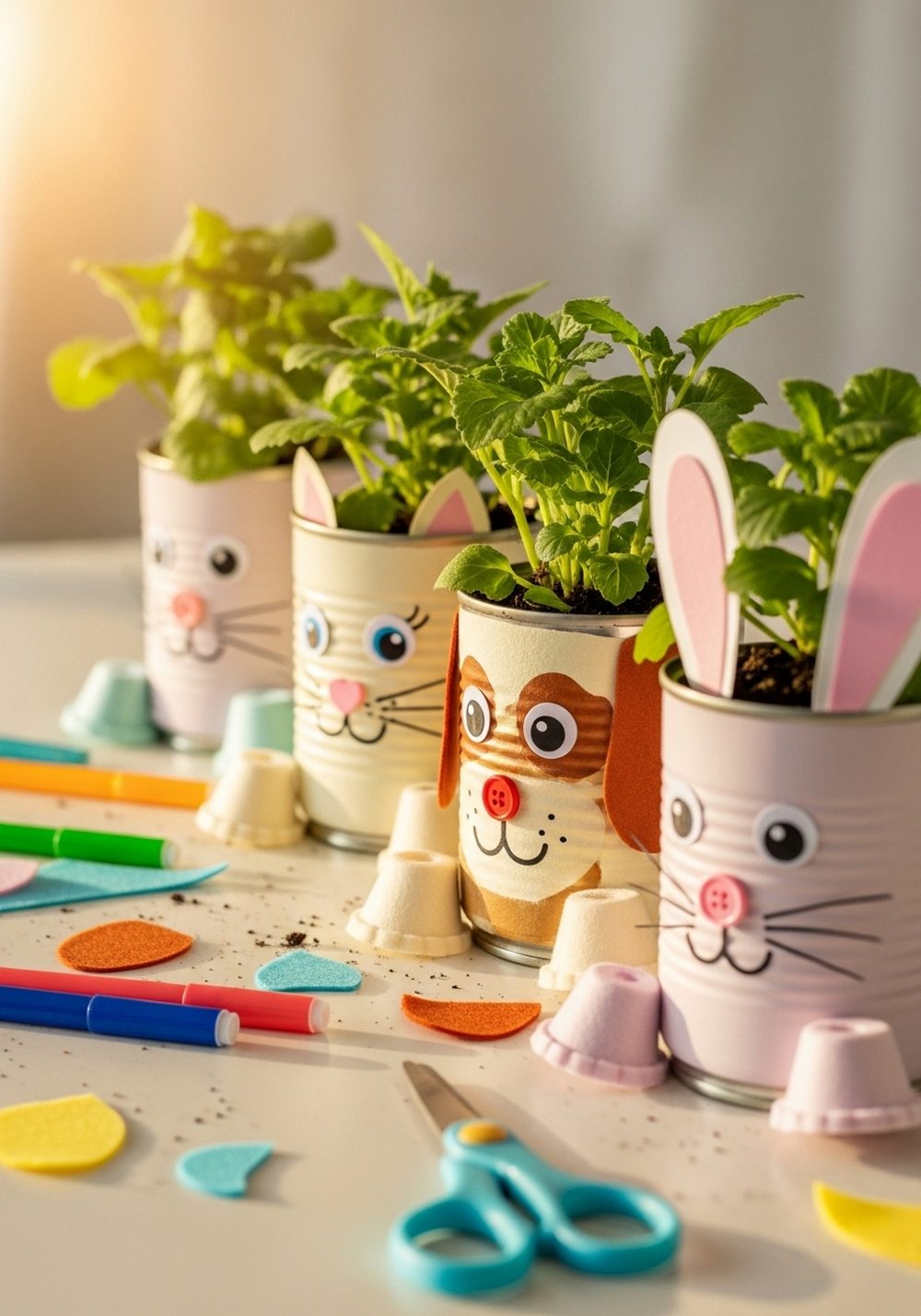 Cute Animal Face Tin Can Planters