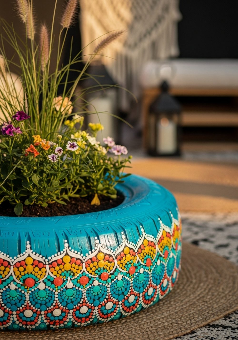 Decorate A Boho Mandala Painted Tire Planter