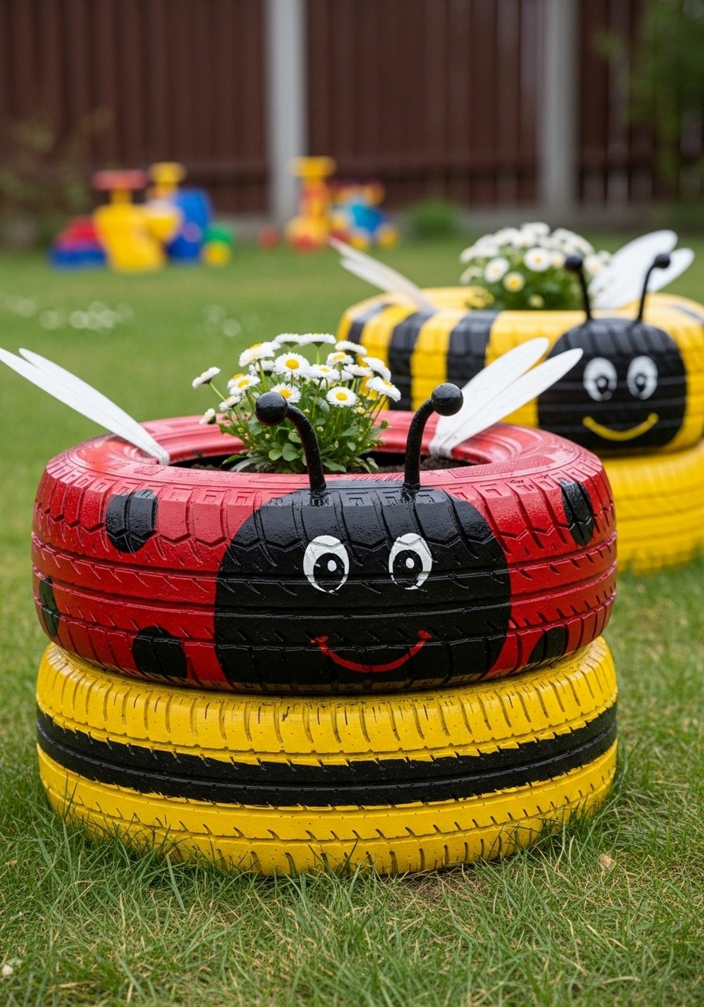 Design Cute Ladybug And Bumblebee Tire Planters