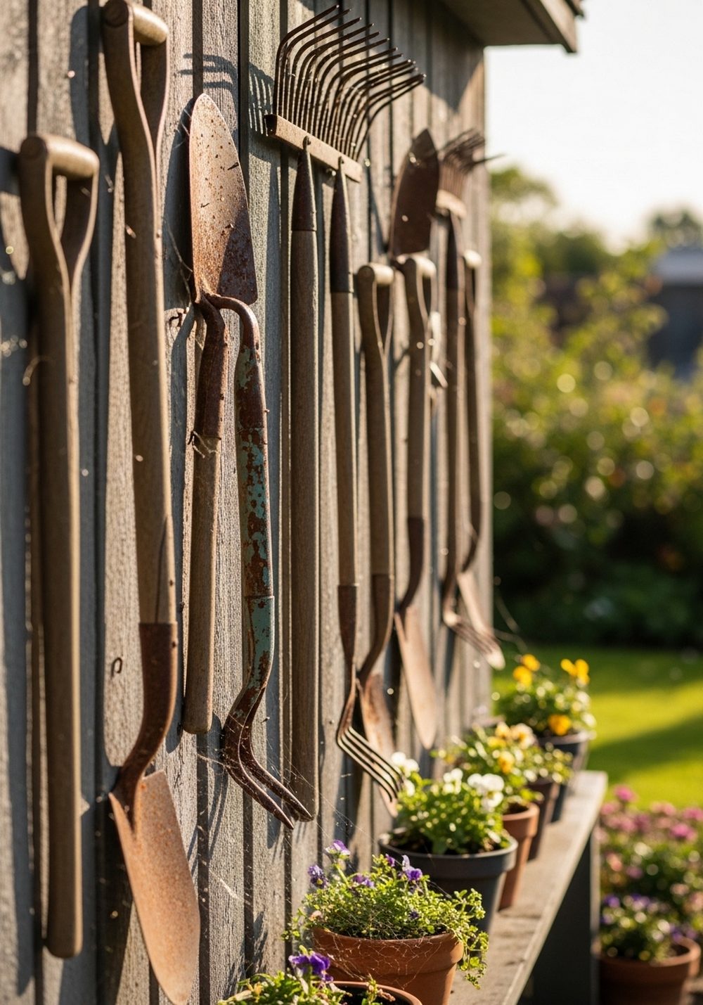 Display Old Tools As Whimsical Garden Art