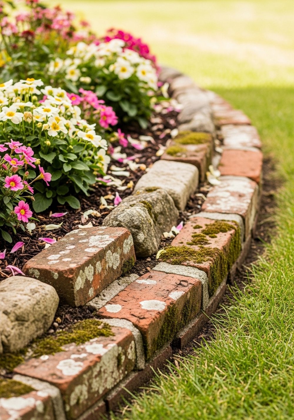 Edge Beds With Reclaimed Bricks And Stones