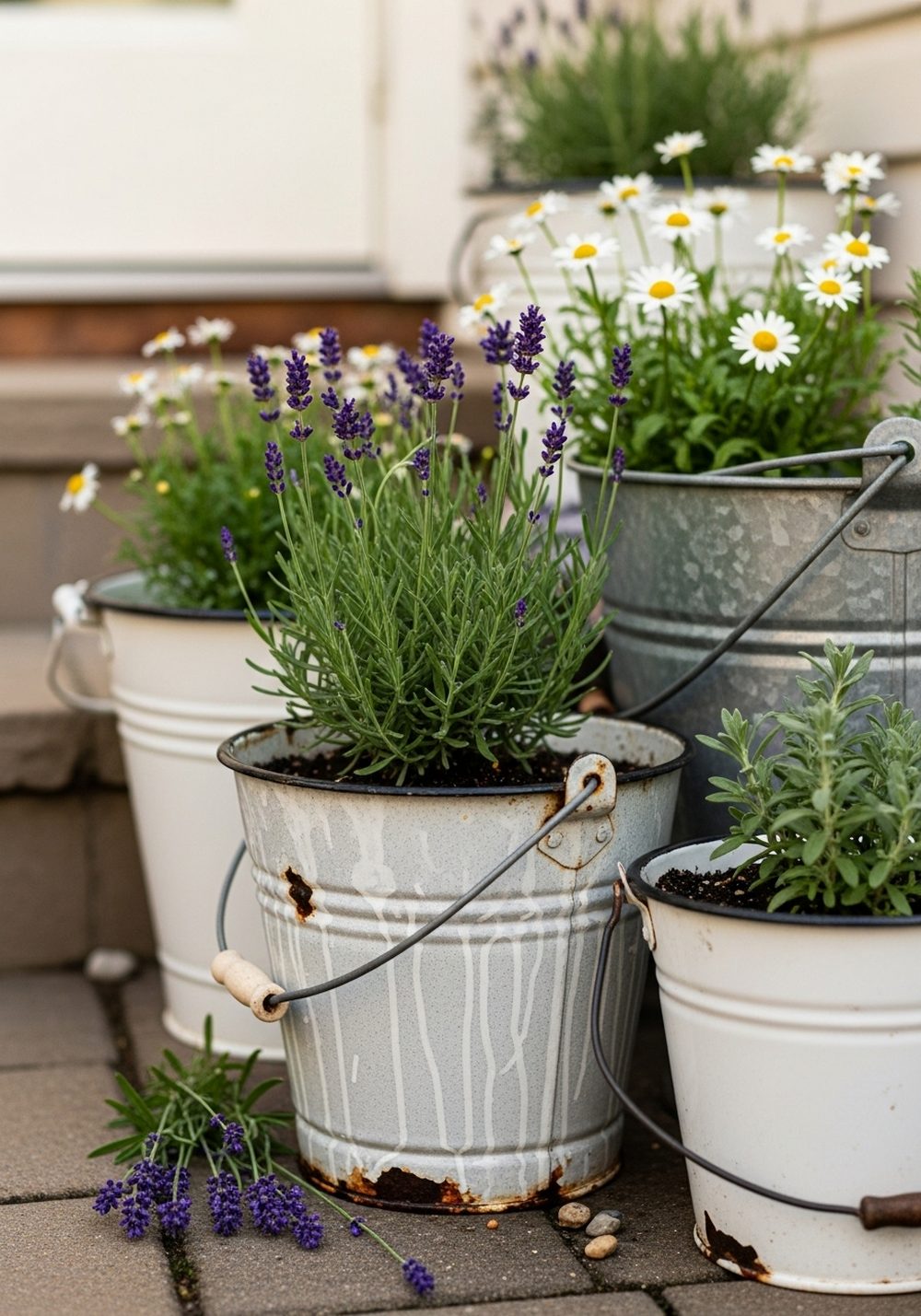 Enamel Bucket & Pail Planter Cluster
