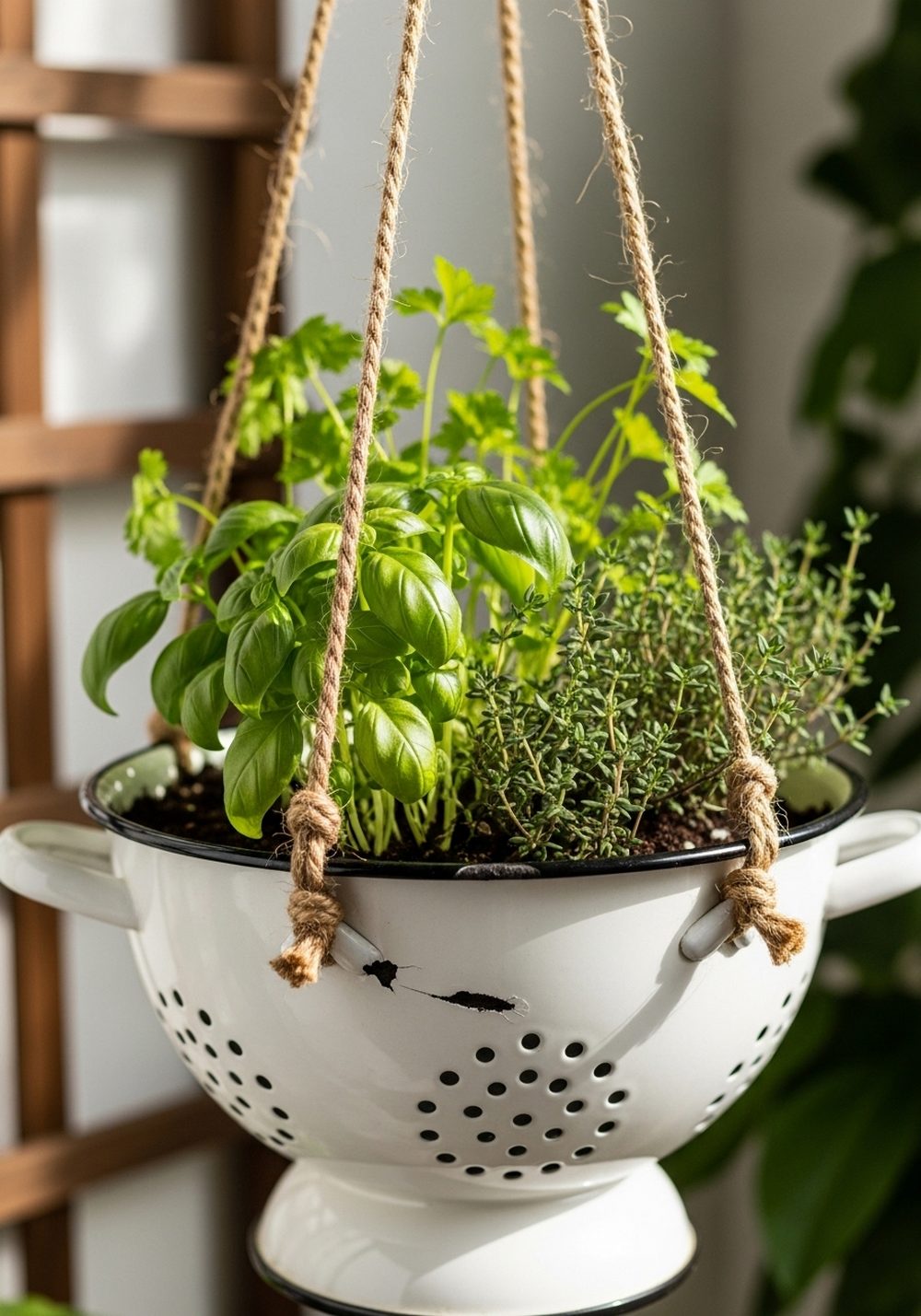Enamel Colander Herb Hanging Basket