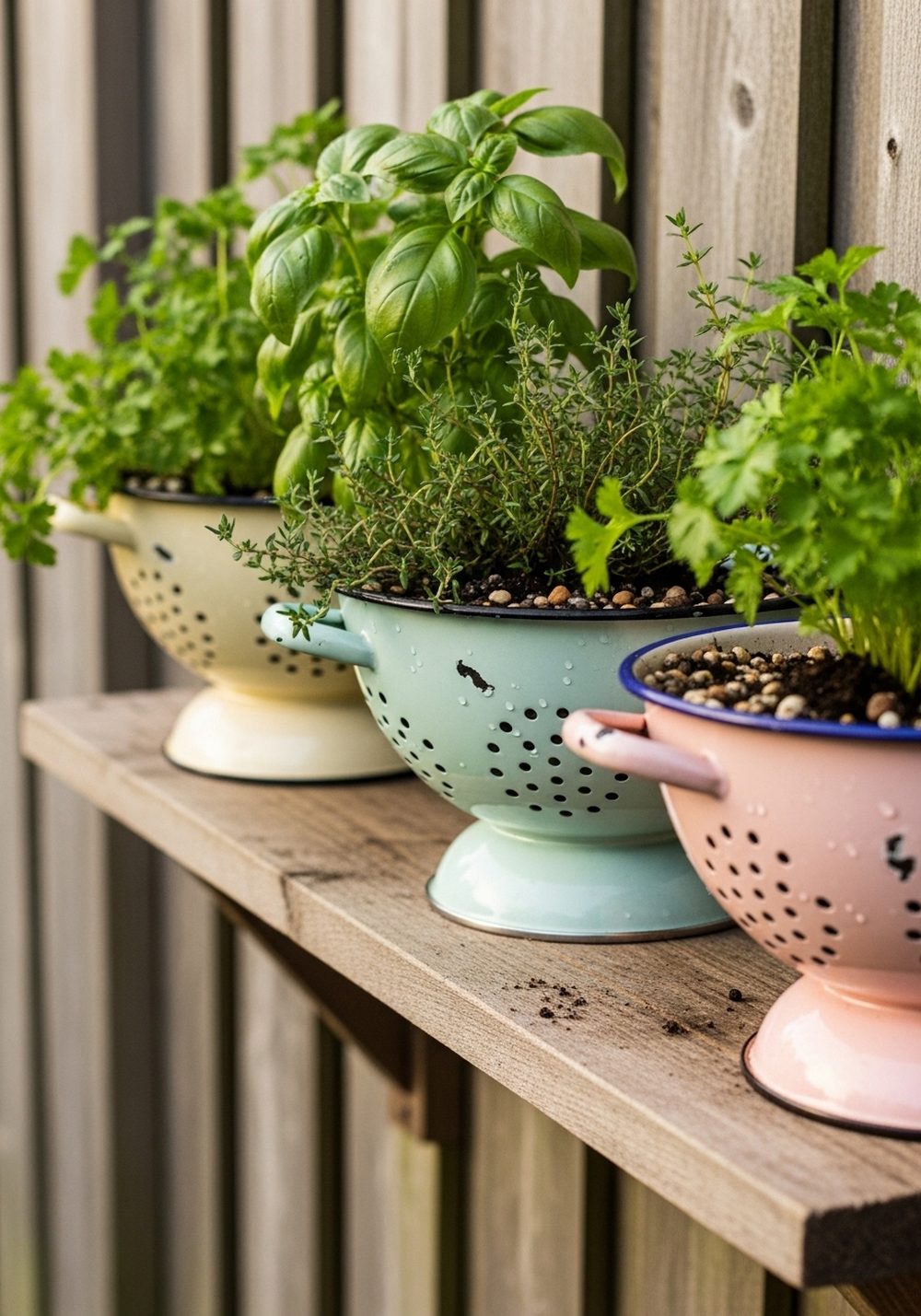 Enamel Colander Herb Planter Trio