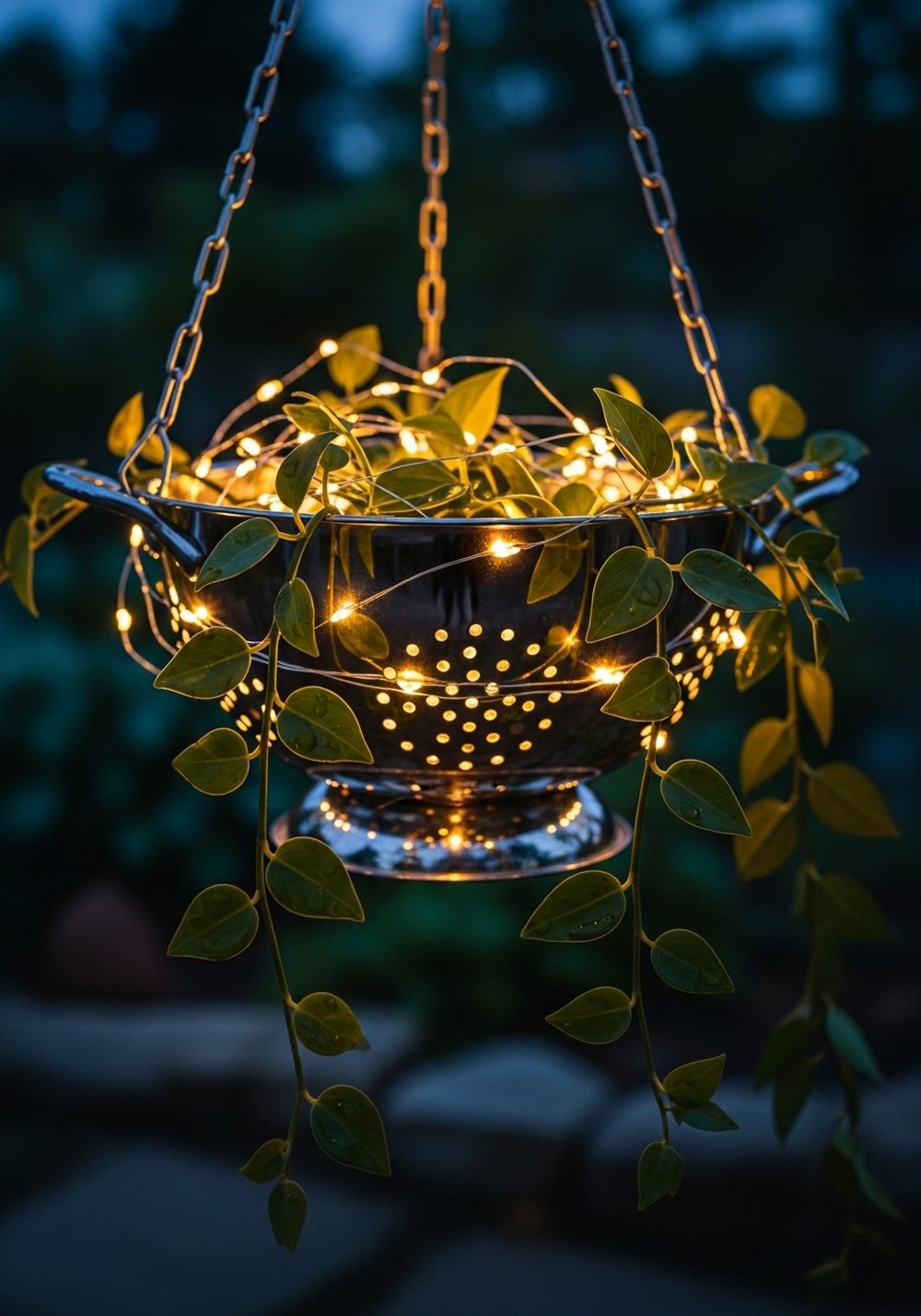 Fairy-Light Colander Night Garden