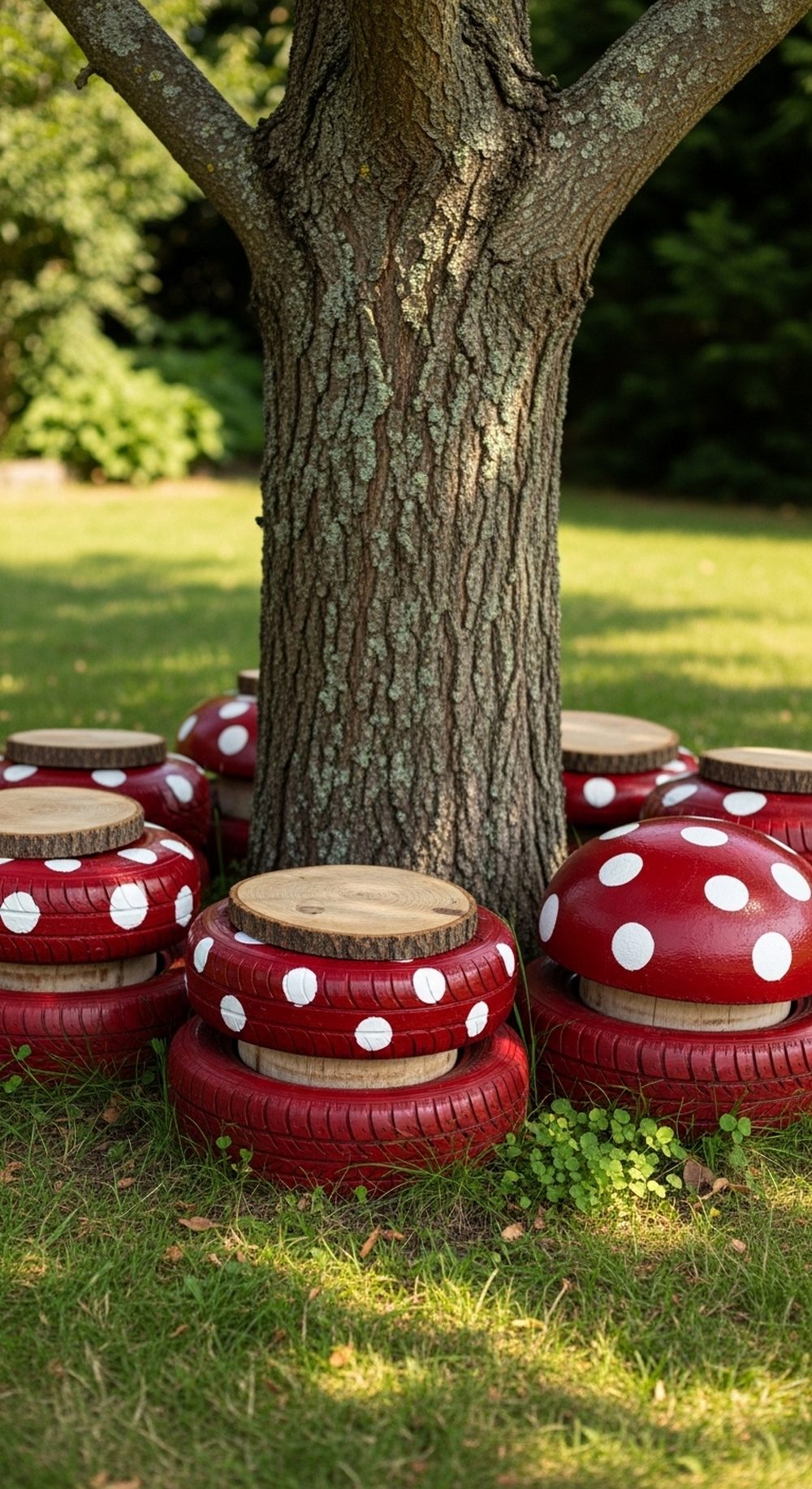 Fairy Ring Of Tire Mushrooms Around A Tree