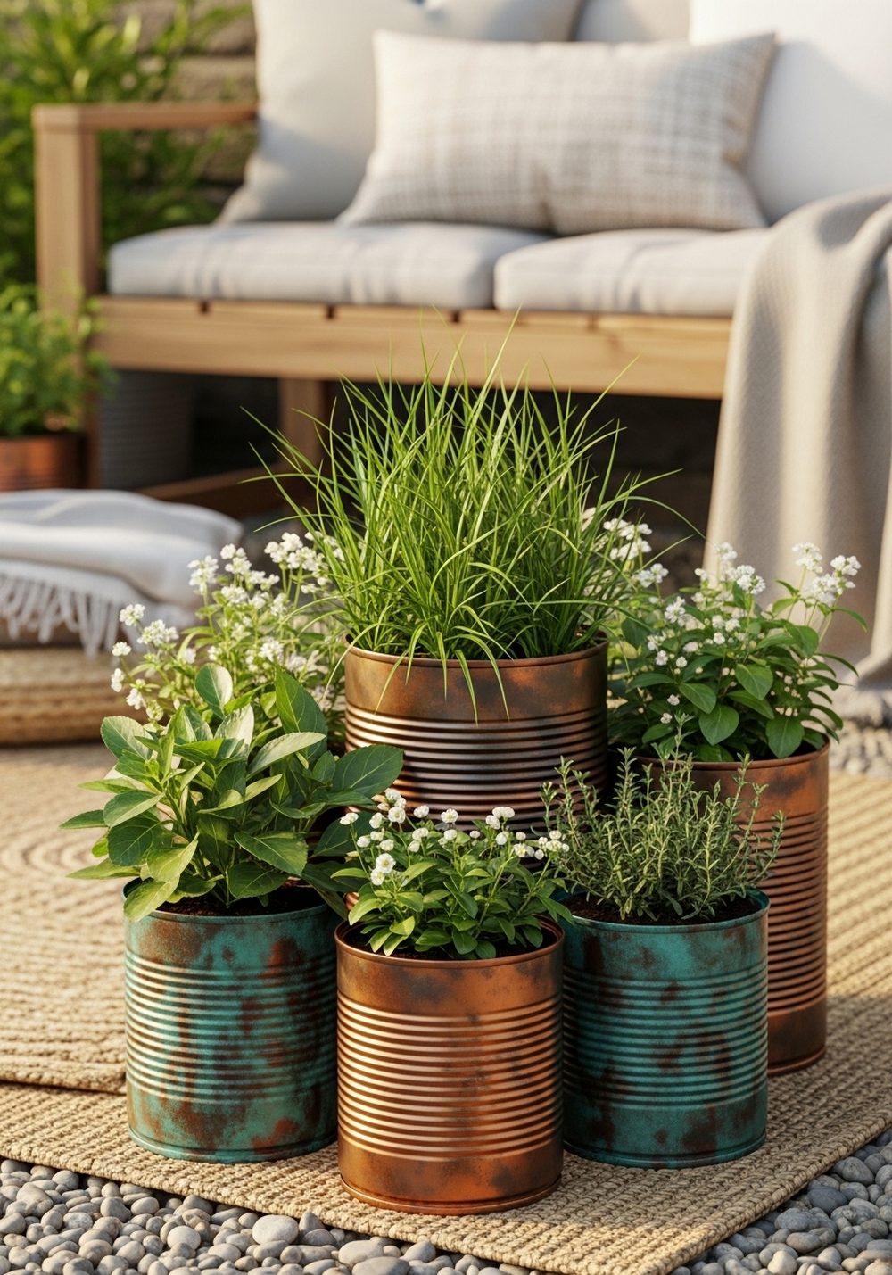 Faux-Patina Tin Cans Around A Cozy Seating Nook