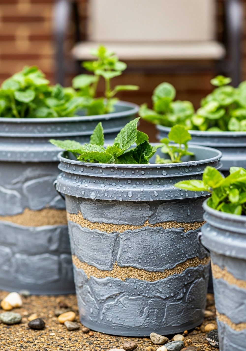 Faux Stone Bucket Planters