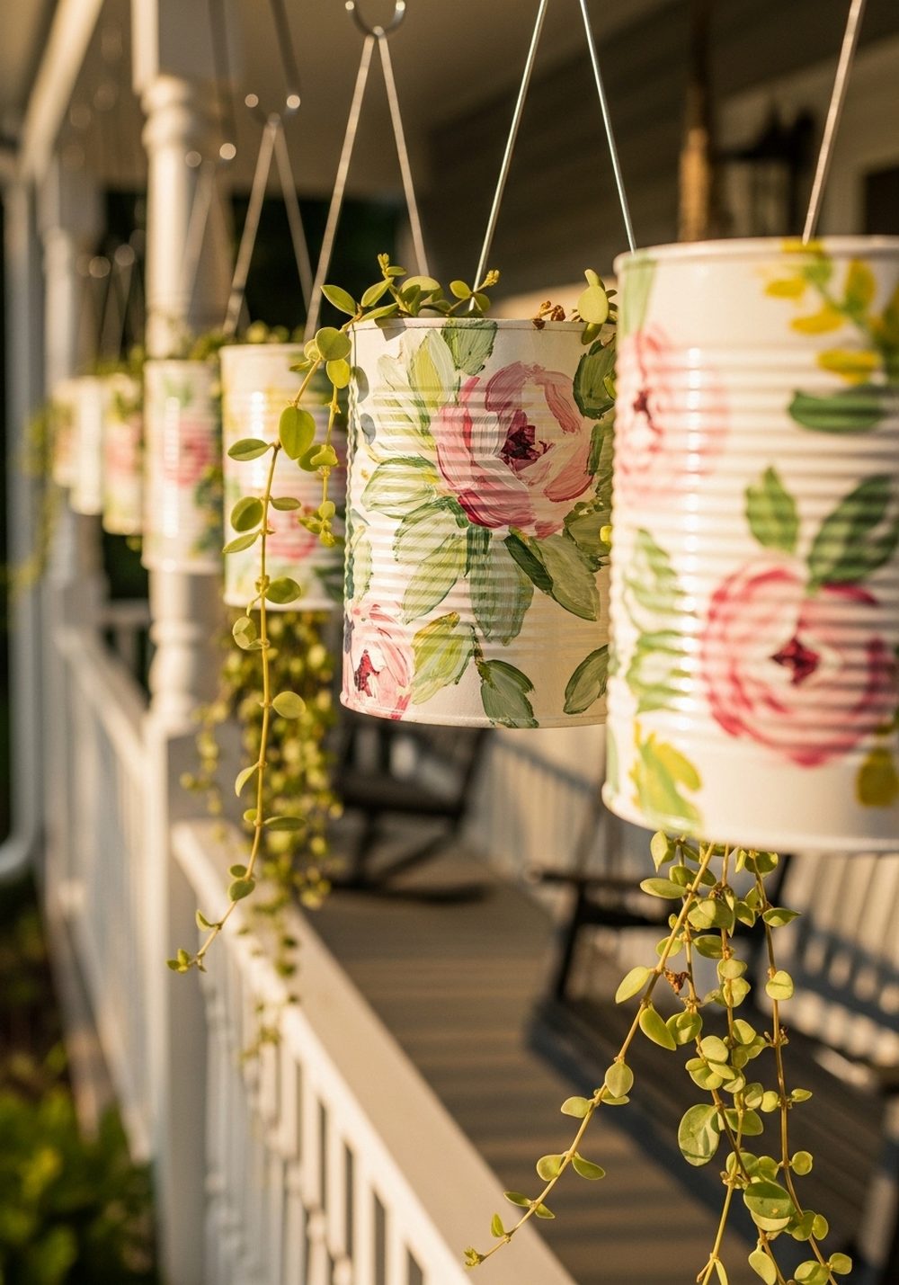 Floral Hand-Painted Tin Can Hangers
